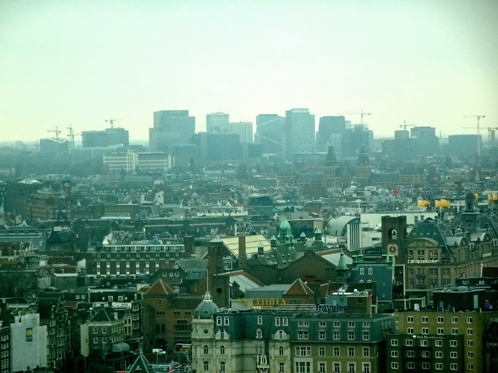 The Rijksmuseum and skyscrapers at the Zuidas area, viewed from the A`DAM Lookout Indoor observation deck at the A`DAM Tower