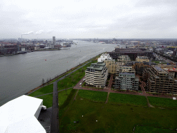 The IJ river and the Overhoeks neighbourhood, viewed from the A`DAM Lookout Outdoor observation deck at the A`DAM Tower