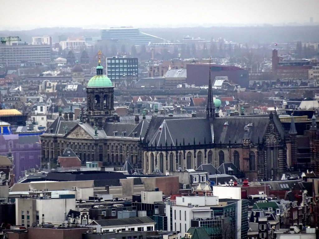 The Royal Palace Amsterdam and the Nieuwe Kerk church, viewed from the A`DAM Lookout Outdoor observation deck at the A`DAM Tower