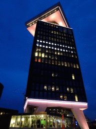 Front of the A`DAM Tower at the Overhoeksplein square, at sunset