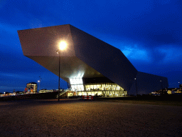 Front of the EYE Film Institute Netherlands at the Overhoeksplein square, at sunset