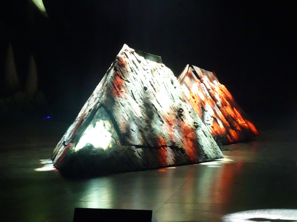 Rocks and Dinosaur egg statues at the stage of the Ziggo Dome, during the `Walking With Dinosaurs - The Arena Spectacular` show