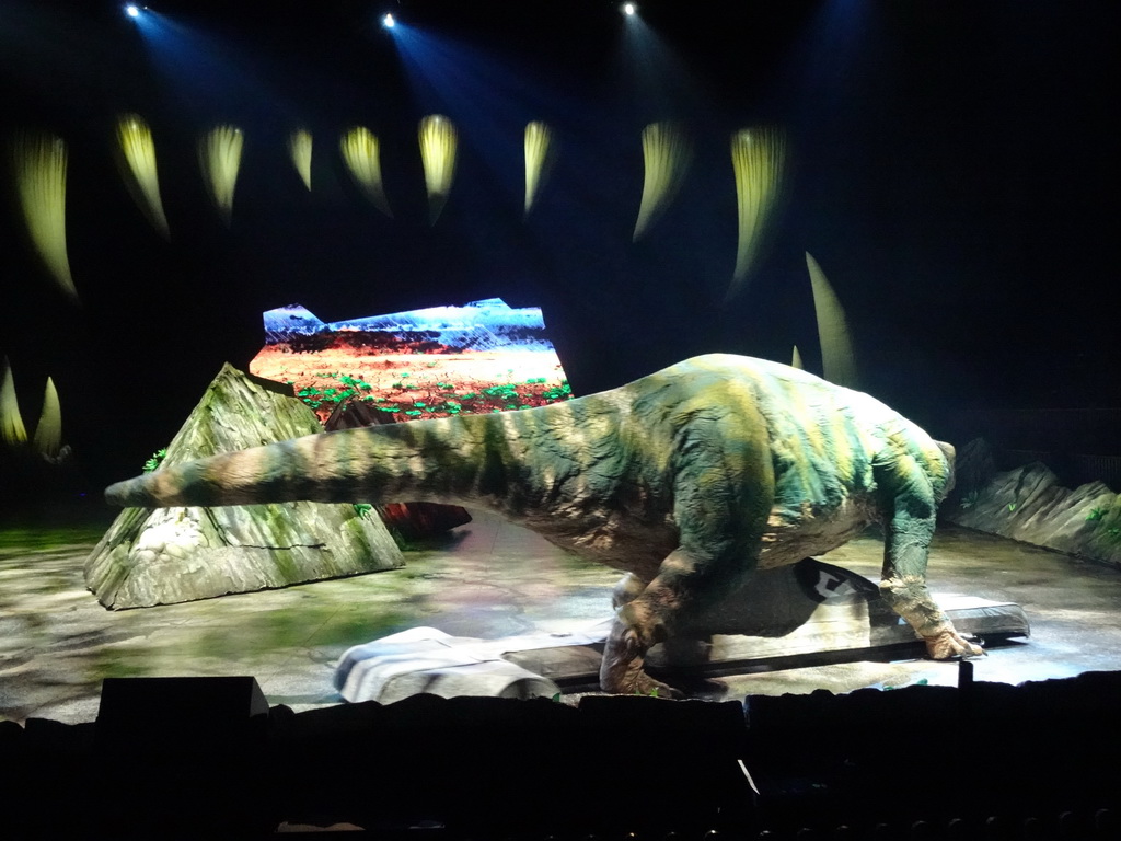 Plateosaurus statue at the stage of the Ziggo Dome, during the `Walking With Dinosaurs - The Arena Spectacular` show