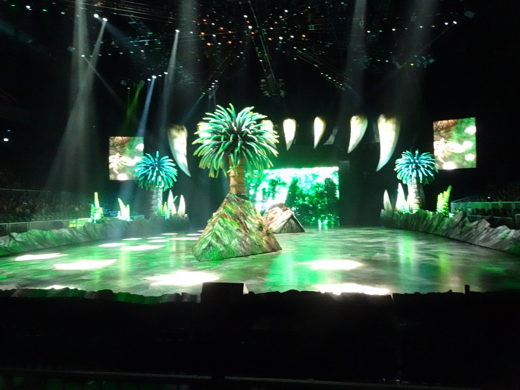 Rocks and trees at the stage of the Ziggo Dome, during the `Walking With Dinosaurs - The Arena Spectacular` show