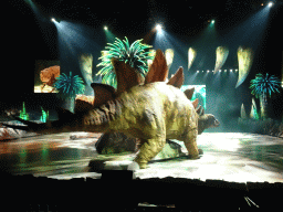Stegosaurus statue and Allosaurus statue at the stage of the Ziggo Dome, during the `Walking With Dinosaurs - The Arena Spectacular` show