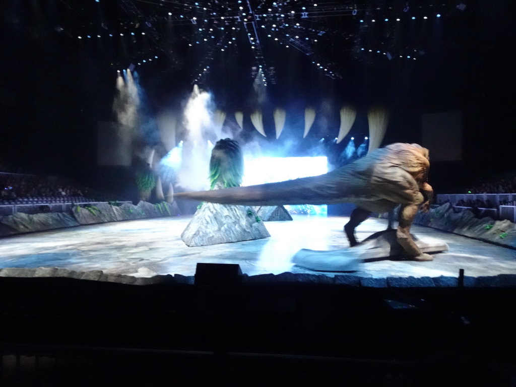 Allosaurus statue at the stage of the Ziggo Dome, during the `Walking With Dinosaurs - The Arena Spectacular` show