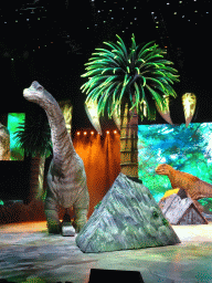 Brachiosaurus statue and Allosaurus statue at the stage of the Ziggo Dome, during the `Walking With Dinosaurs - The Arena Spectacular` show