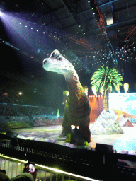 Brachiosaurus statue and Allosaurus statue at the stage of the Ziggo Dome, during the `Walking With Dinosaurs - The Arena Spectacular` show