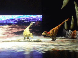 Utahraptor statues at the stage of the Ziggo Dome, during the `Walking With Dinosaurs - The Arena Spectacular` show