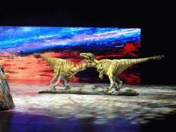 Utahraptor statues at the stage of the Ziggo Dome, during the `Walking With Dinosaurs - The Arena Spectacular` show