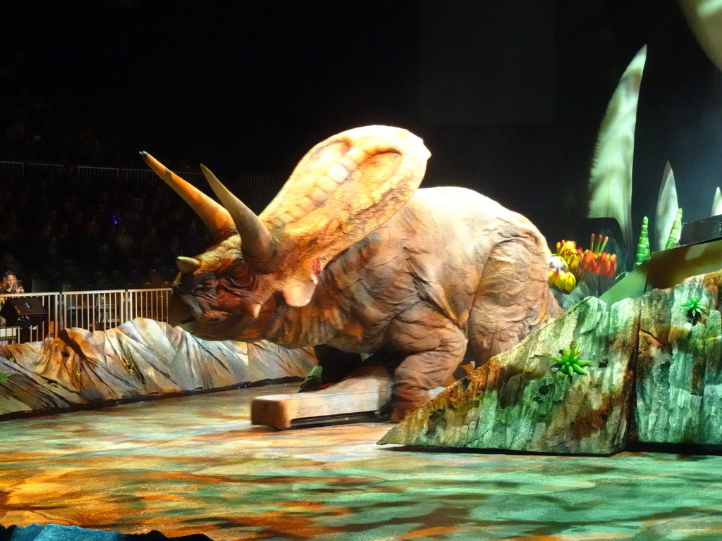 Torosaurus statue at the stage of the Ziggo Dome, during the `Walking With Dinosaurs - The Arena Spectacular` show