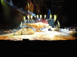 Tyrannosaurus Rex statues at the stage of the Ziggo Dome, during the `Walking With Dinosaurs - The Arena Spectacular` show