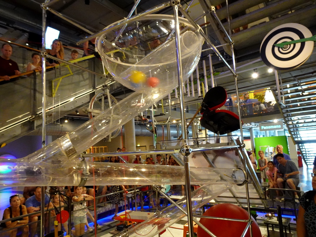 Balls moving around at the Chain Reaction demonstration at the NEMO Science Museum, viewed from the First Floor