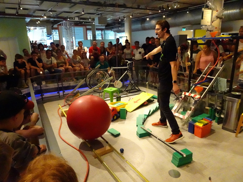 The Chain Reaction demonstration at the NEMO Science Museum, viewed from the First Floor