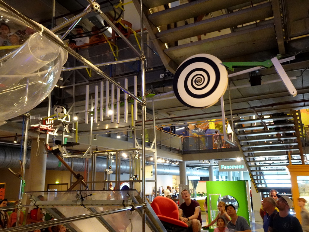 Ball moving around at the Chain Reaction demonstration at the NEMO Science Museum, viewed from the First Floor