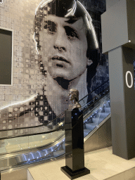 Bust and image of Johan Cruijff at the escalator at the ground floor of the Johan Cruijff Arena