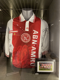 Ajax shirt and team photograph of the 1997-1998 season, at the Plein van de Toekomst area at the fourth floor of the Johan Cruijff Arena