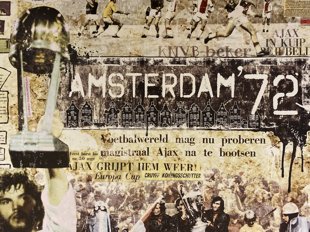 Photographs and newspaper articles at the front of the Amsterdam `72 room at the fourth floor of the Johan Cruijff Arena