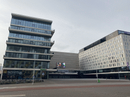 Front of the Café Baco, the Ziggo Dome indoor arena and the Jaz Hotel Amsterdam, viewed from the De Passage street