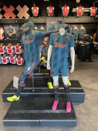 Ajax away jerseys at the Ajax Fan Shop at the ground floor of the Johan Cruijff Arena