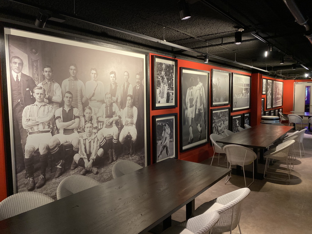 Photographs on the wall of the ON5th restaurant at the fifth floor of the Johan Cruijff Arena