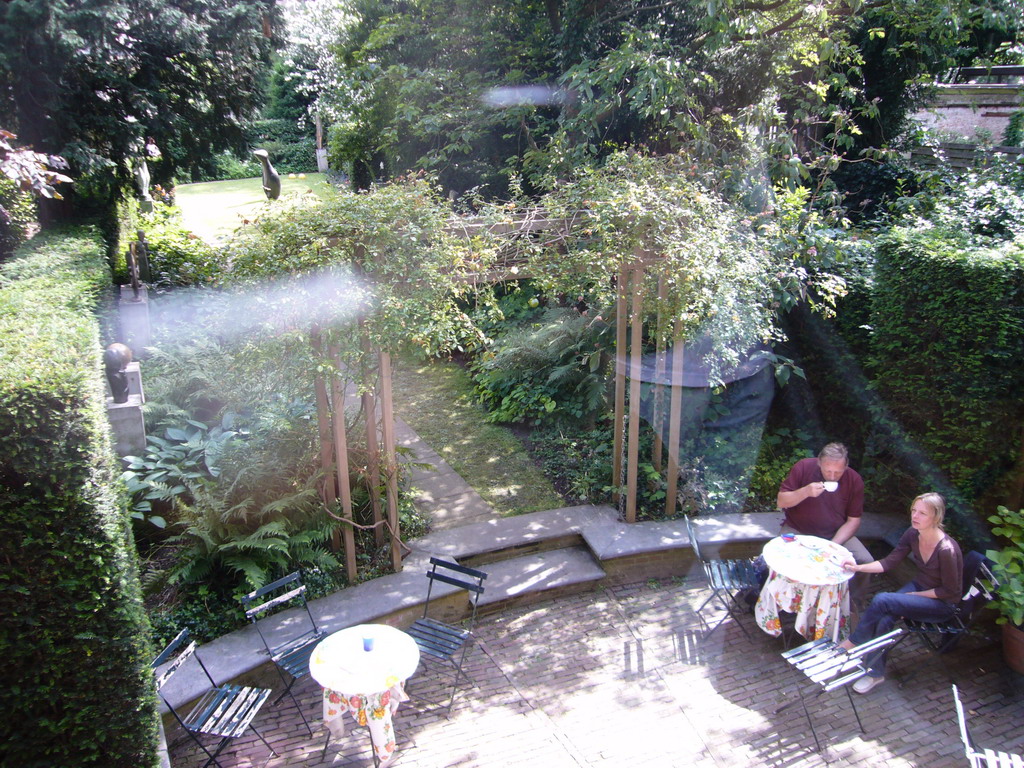 Terrace and garden of a building at the Herengracht street, viewed from above