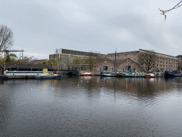 Houses and boats in the Entrepotdok canal, viewed from the Royal Artis Zoo