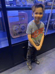 Max with a Philips tape recorder at the Innovation Gallery at the Technium exhibition at the Second Floor of the NEMO Science Museum