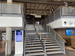 The staircase from the Ground Floor to the First Floor of the NEMO Science Museum, viewed from the Ground Floor