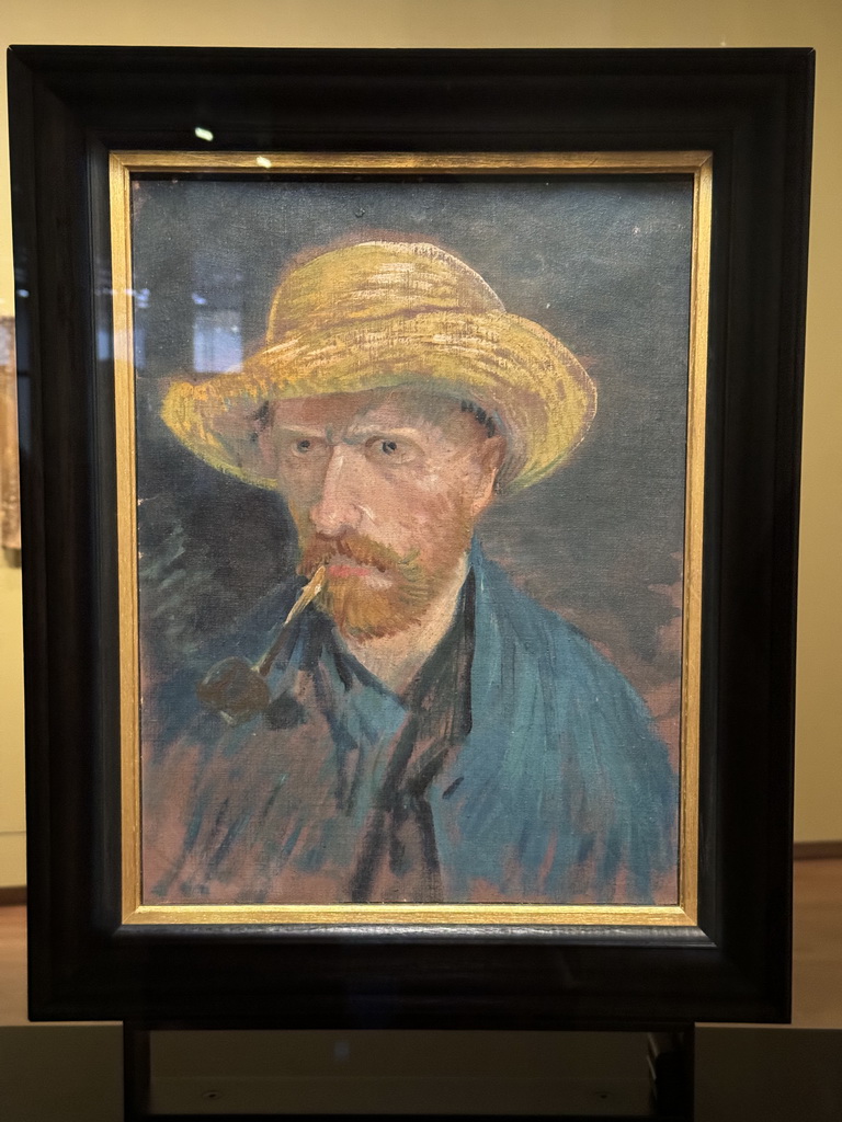 Painting `Self-Portrait with Straw Hat and Pipe` by Vincent van Gogh at the first floor of the Van Gogh Museum