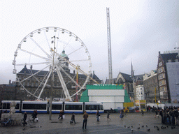 The Dam square, with the Royal Palace Amsterdam, the Nieuwe Kerk church and a Ferris Wheel