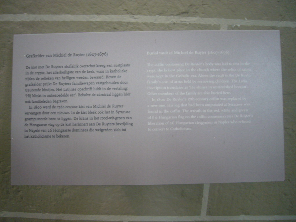 Explanation on the burial vault of Michiel de Ruyter, in the Nieuwe Kerk church
