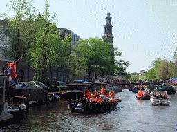 The Prinsengracht canal, with the bridge at the crossing of the Leliegracht canal and the tower of the Westerkerk church