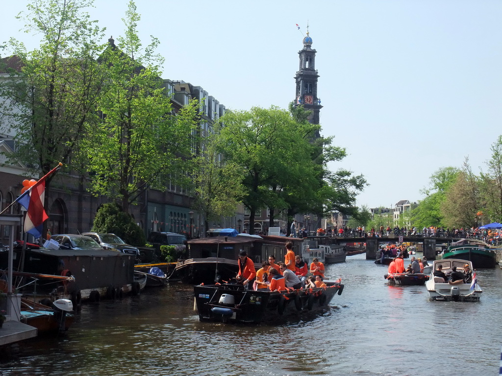 The Prinsengracht canal, with the bridge at the crossing of the Leliegracht canal and the tower of the Westerkerk church