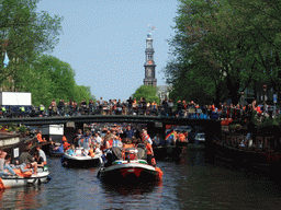 The Prinsengracht canal, with the bridges at the crossings of the Berenstraat and Reestraat streets, and the Westerkerk church