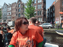 Miaomiao, Paul, Bas and others on the tour boat at the Prinsengracht canal