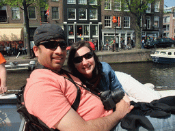 Anand and Susann on the tour boat at the Prinsengracht canal