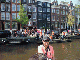 Anand on the tour boat at the Prinsengracht canal