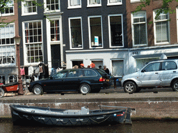 Houses at the Prinsengracht canal, with actress Nelly Frijda