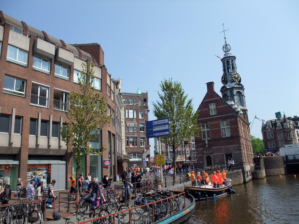 The Singel canal with the Munttoren tower at the Muntplein square