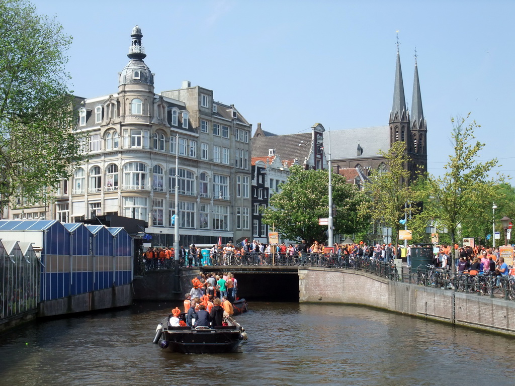 The Singel canal with the Koningsplein square and the Krijtberg church