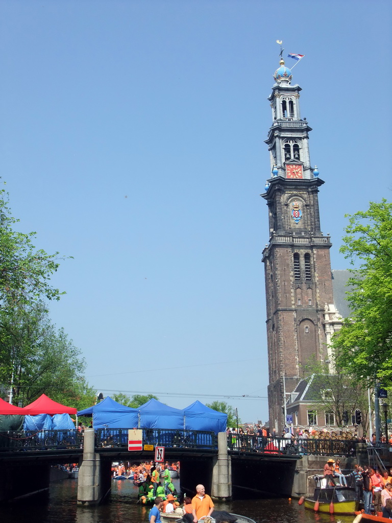 The Prinsengracht canal, with the bridge at the crossing of the Westermarkt square, and the Westerkerk church
