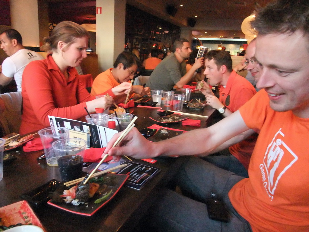 Jola, Irene, Robert, Paul and David in the Shabu Shabu restaurant at the Ferdinand Bolstraat street