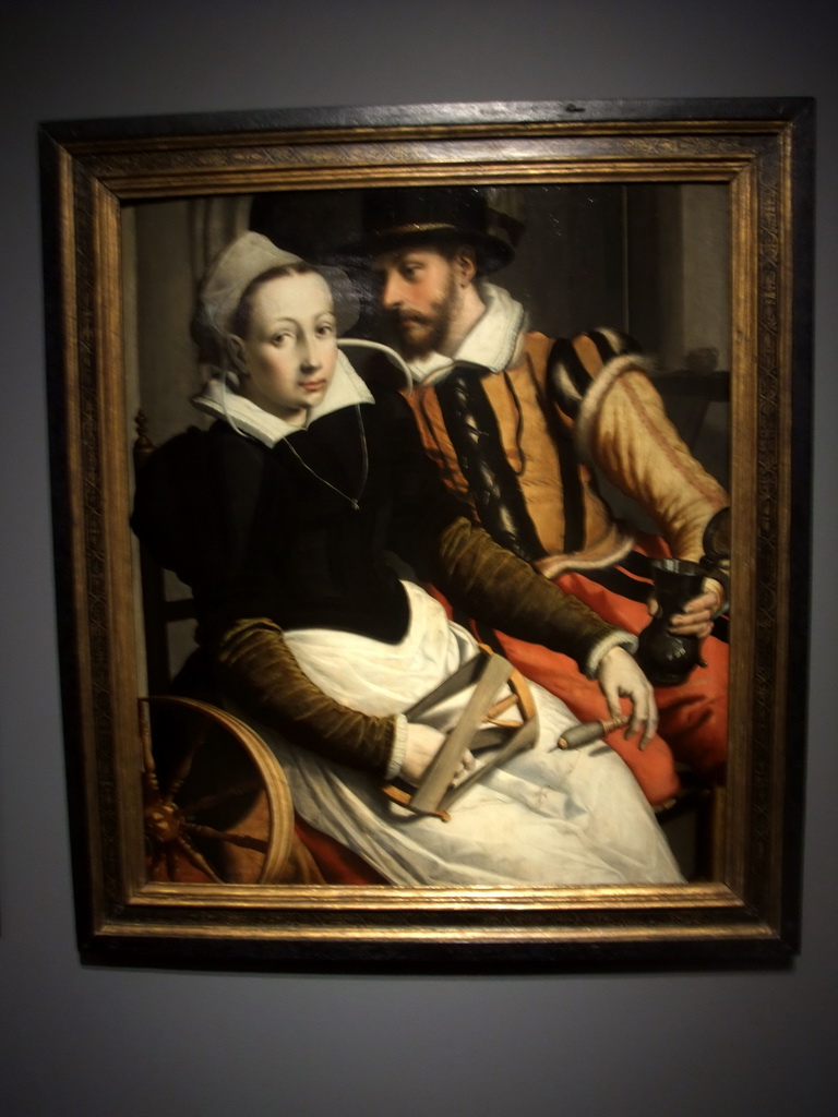 Painting `Man en vrouw bij een spinnewiel`, by Pieter Pietersz., on the ground floor of the Rijksmuseum