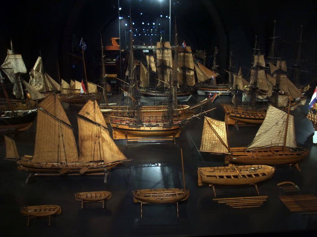 Ship models in the Ship Models room on the ground floor of the Rijksmuseum