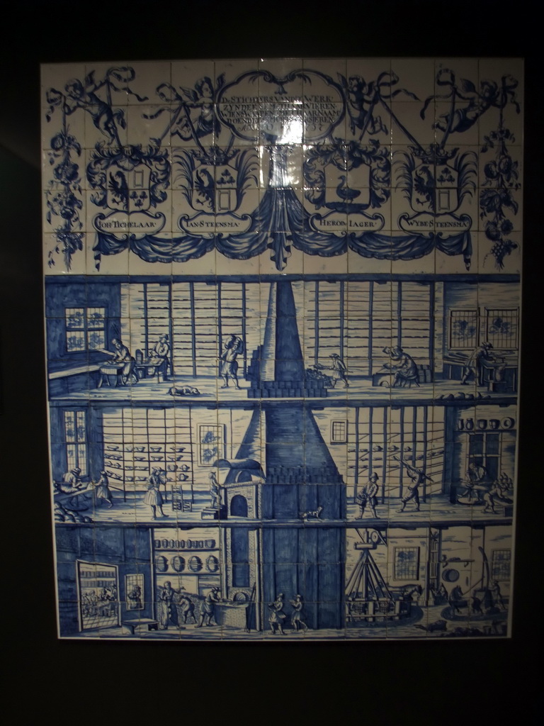 Delfts Blauw tiles `Tegeltableau met de tegel- en aardewerkfabriek in Bolsward`, on the ground floor of the Rijksmuseum