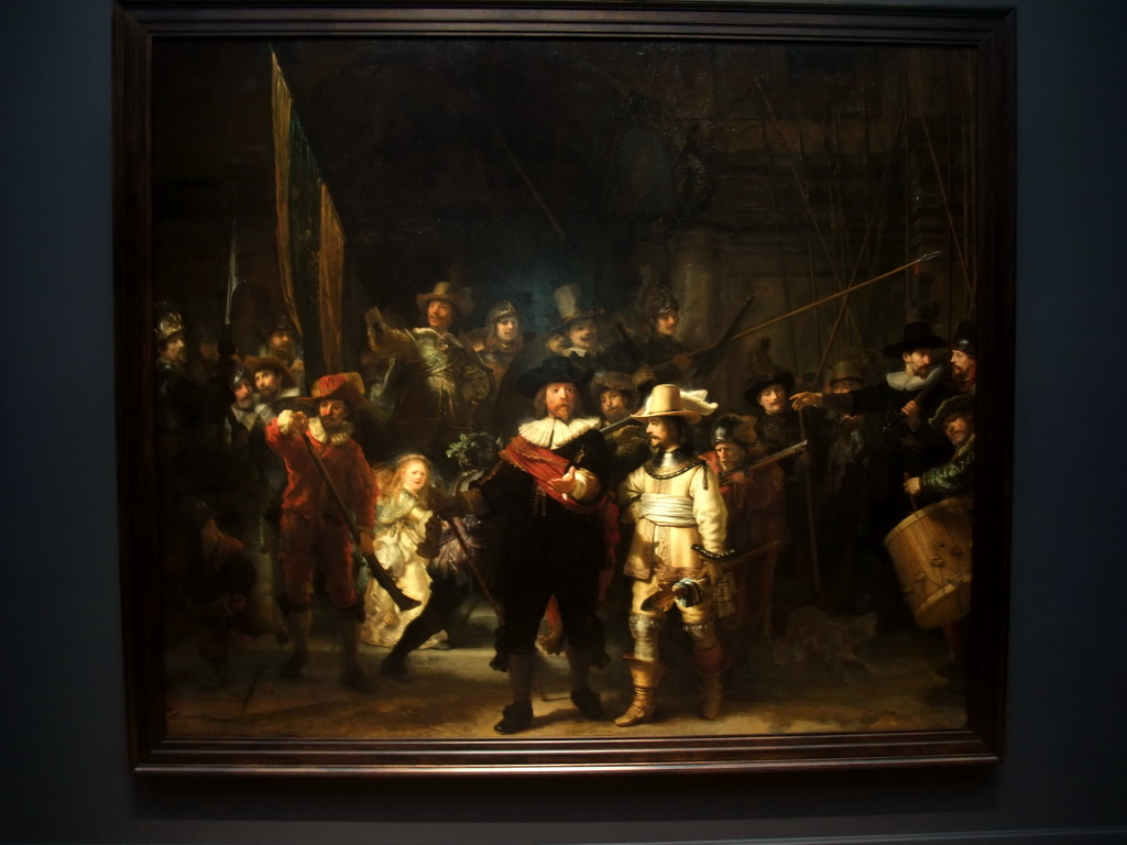 Painting `The Night Watch` or `The Shooting Company of Frans Banning Cocq`, by Rembrandt van Rijn, in the Gallery of Honour of the Rijksmuseum