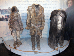 Costumes of Ygritte, a Wildling and Jon Snow at `Game of Thrones: the Exhibition` at the Posthoornkerk church