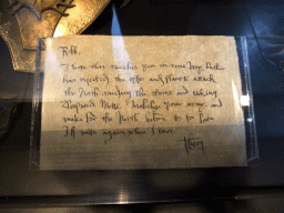 Letter from Theon Greyjoy to Robb Stark at `Game of Thrones: the Exhibition` at the Posthoornkerk church
