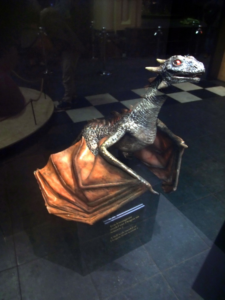 Full scale model of Drogon from season 2 at `Game of Thrones: the Exhibition` at the Posthoornkerk church, with explanation